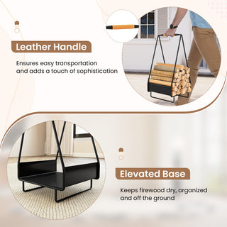 Firewood Storage Rack Heavy-duty Metal Log Holder with Handle and Square Rack