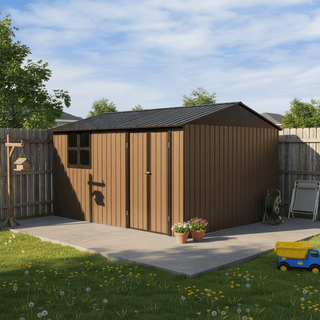 12x10 FT Metal Garden Shed Outdoor Storage with Window, Heavy Duty Steel Tool Shed for Backyard, Patio, Lawn – Available in White/Black/Grey/Brown