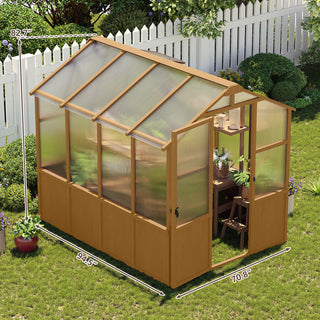 6x8 FT Wooden Walk-In Greenhouse with 6mm Polycarbonate Panels & Adjustable Roof Vent – Outdoor Garden Greenhouse for Backyard & Patio