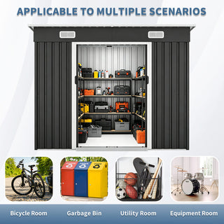 8 x 4 FT Outdoor Metal Storage Shed, Galvanized Steel Shed with Sliding Door, Lockable Design, Air Vents & Threshold for Garden Tools