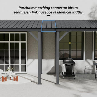 Wall-Mounted Hardtop Lean-to Gazebo with Gutters – Galvanized Steel Roof Outdoor Pergola Canopy