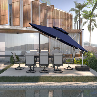 11ft Square Double-Tier Patio Umbrella with LED Lights – Red & Grey Outdoor Market Umbrella (Base Not Included)