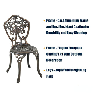 3-Piece Antique Bronze/White Cast Aluminum Outdoor Bistro Set with Round Table & 2 Armless Chairs for Patio, Garden & Balcony