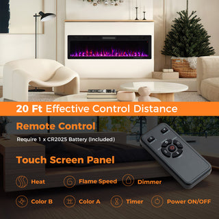 Electric Fireplace 40/50/60 Inches Recessed and Wall Mounted for 2 x 6 Ft Stud