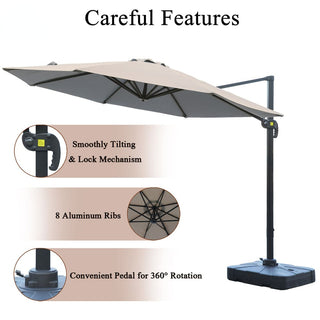 11ft Cantilever Patio Umbrella with Base – Outdoor Offset Market Umbrella with Crank Lift (Beige)