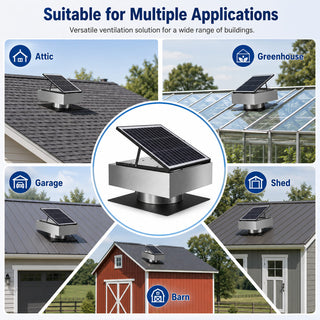 12-Inch Stainless Steel Solar Roof Vent Fan, 40W Tilt-Adjustable Panel, 1200 CFM Dual-Power Attic Ventilator with 3-Speed Remote