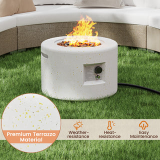 Round Terrazzo Propane Gas Fire Pit Protective PVC Cover, Lava Rocks Included