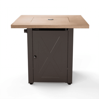 50,000 BTU Outdoor Propane Fire Pit Table, ETL Certified Gas Fire Pit with Side Door, Wood-Look Tabletop & X-Shaped Base