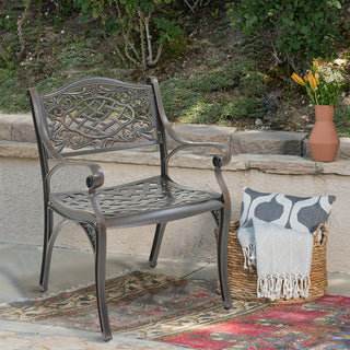 Set of 2 Vintage Cast Aluminum Outdoor Dining Chairs in Antique Bronze – Ergonomic Patio Chairs, Rust-Resistant, Weather-Resistant