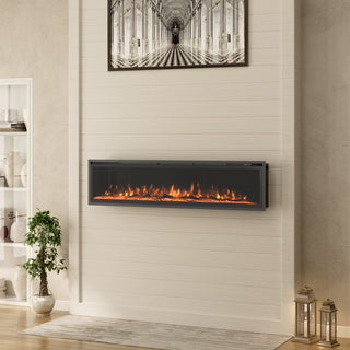 50/60/72-Inch Wall-Mounted & Recessed Electric Fireplace with Overheat Protection, Black