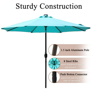 9ft Solar LED Patio Umbrella – Outdoor Market Umbrella with 32 LED Lights, Tilt & Crank