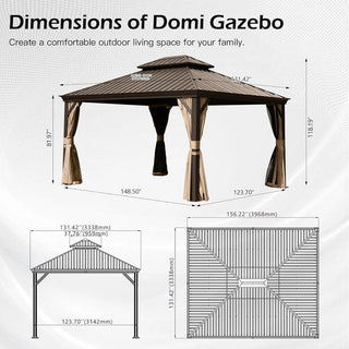 Hardtop Gazebo with Galvanized Steel Double Roof, Metal Gazebos with Drainage System Patio Pergola for Patio Deck Backyard,Curtain and Netting
