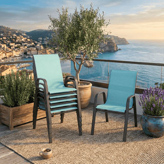 6-Piece Outdoor Patio Dining Chairs Set, Ergonomic Wide Seats, Waterproof Teslin Fabric & Rust-Resistant Metal Frame, 350 lbs Capacity