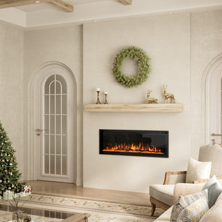 50/60/72-Inch Wall-Mounted & Recessed Electric Fireplace with Overheat Protection, Black