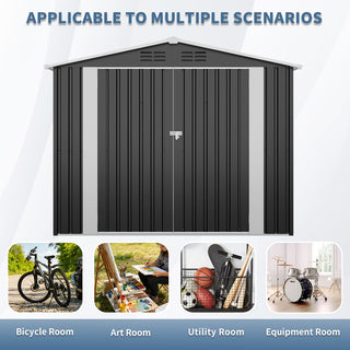 8 x 4 FT Outdoor Metal Storage Shed, Lockable Steel Garden Shed with Latch, Weather-Resistant Utility Shed for Backyard, Patio & Lawn, Black