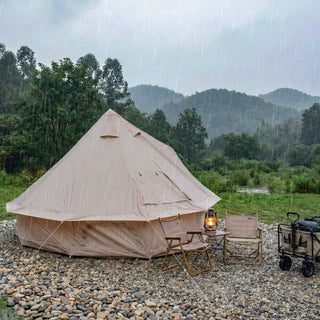 9.8FT 4-Season Bell Tent, Waterproof Glamping Yurt Tent with Stove Jack, Green/Beige Canvas Family Camping Tent for 4 Persons Outdoor Camping & Parties