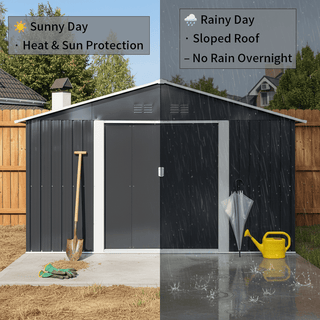 11.2x10.6 FT Metal Garden Shed with Window, Heavy-Duty Outdoor Storage Shed for Backyard, Patio & Lawn