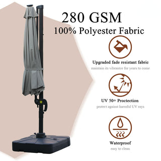 11ft Solar LED Cantilever Patio Umbrella with Base – Offset Outdoor Umbrella with Crank Lift (Grey)