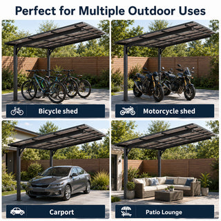 10x10 FT Outdoor Carport with Galvanized Steel Frame & Sloped PC Roof, Multi-Use Shelter for Cars, Motorcycles & Patio