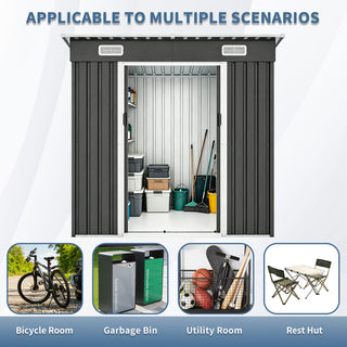 6 x 4 FT Outdoor Metal Storage Shed, Galvanized Steel Shed with Sliding Door, Ventilation Vents & Threshold, Compact Garden Tool Shed for Backyard, Patio & Lawn
