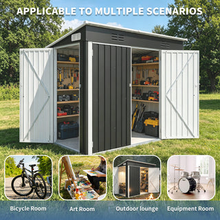 4x8 FT Galvanized Steel Storage Shed with 3 Access Doors & Vents for Garden, Bikes & Patio Equipment