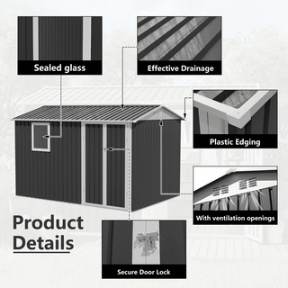 9 x 6 FT Metal Garden Storage Shed with Window, Outdoor Tool House for Patio, Backyard & Lawn, Weatherproof Utility Storage Building