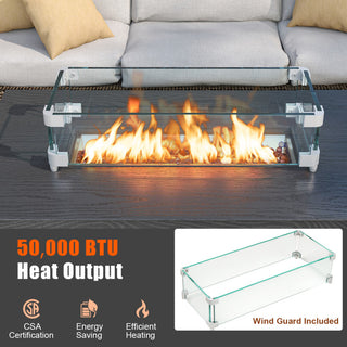 50000 BTU 2 Inch ropane Gas Fire Pit Table with Wind Guard and Glass Rocks