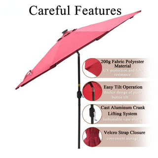 9ft Solar LED Patio Umbrella – Outdoor Market Umbrella with 32 LED Lights, Tilt & Crank