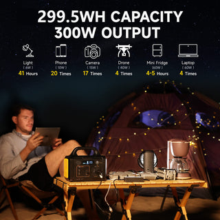 300W/1000W Portable Power Station with 100W/200W Solar Panel for Outdoor Camping, Home Backup & Emergency Use