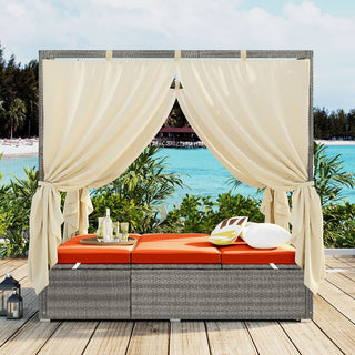 Adjustable Outdoor Sun Lounger with Canopy, Multi-Position Recliner & Removable Cushion, 3 Colors Patio Pool Garden Chaise Lounge Chair