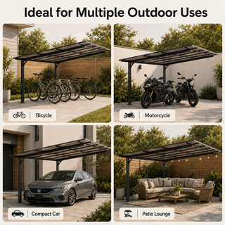 10x12 FT Galvanized Steel Carport with PC Roof, Outdoor Vehicle Shelter & Patio Shade for Backyard