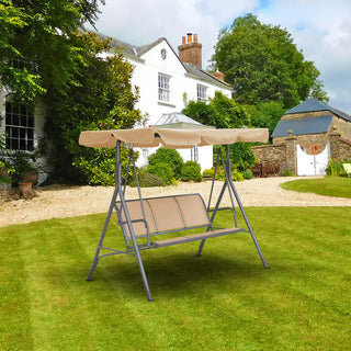 3-Person Beige Patio Swing Chair with Adjustable Waterproof Canopy for Outdoor Garden Backyard
