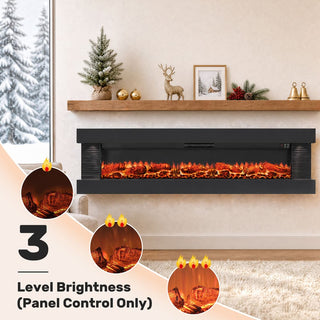50"/60"/72" Wall-Mounted Electric Fireplace with Suspended LED Lighting, Modern Indoor Fireplace for Living Room