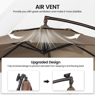 11 FT Steel Pole Solar LED Offset Patio Umbrella with 360° Rotation & Easy Crank – Outdoor Hanging Cantilever Umbrella for Patio & Garden
