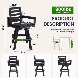 Outdoor 360° Swivel Bar Stool – All-Weather HDPE Patio Bar Chair with Ladder Back & Wood-Grain Finish