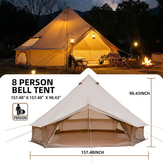 13.1FT 4-Season Bell Tent, Waterproof Canvas Glamping Yurt with Stove Jack, Green/Beige Family Camping Tent for 6-8 Persons Outdoor Camping & Parties