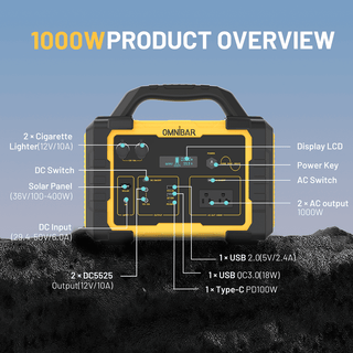 1000W Portable Power Station 1024Wh Solar Generator with AC Outlets for Home Backup, Camping & Emergencies