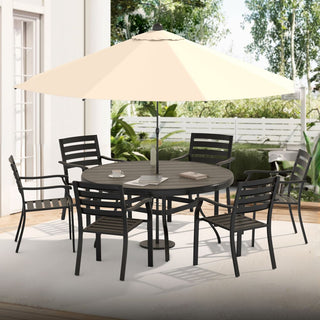 Outdoor Round Patio Dining Table for 6-7 – All-Weather Metal Table with Umbrella Hole for Deck, Lawn & Garden
