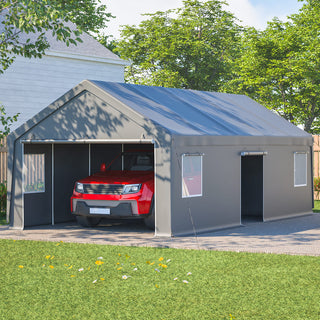 13x26 FT Heavy Duty Carport Canopy with 2 Roll-Up Doors, Side Door, Removable End Walls & Windows – Portable Garage Shelter for Outdoor Storage