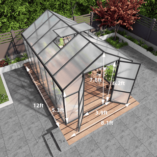 New-Design Walk-In Polycarbonate Greenhouse with Heavy-Duty Aluminum Frame – All-Season Garden & Backyard Greenhouse