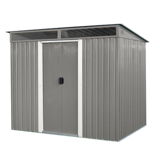 8X6 FT Outdoor Metal Storage with Lockable Sliding Doors and Transparent plate for Garden, Lawn