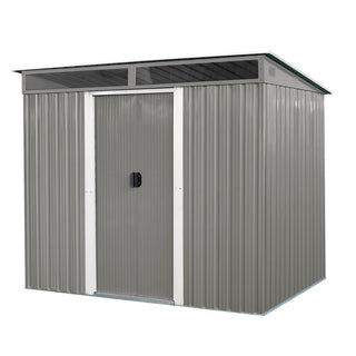 8X6 FT Outdoor Metal Storage with Lockable Sliding Doors and Transparent plate for Garden, Lawn