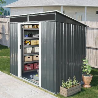 Outdoor Metal Storage Shed 6X5 FT with Window & Skylight Panel, Waterproof Tool Storage for Lawn & Patio