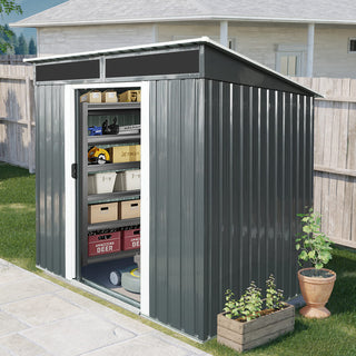Outdoor Metal Storage Shed 6X5 FT with Window & Skylight Panel, Waterproof Tool Storage for Lawn & Patio
