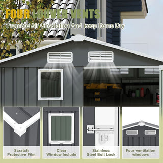 6x8 FT Outdoor Steel Storage Shed with Clear Window, Lockable Doors, Compact Metal Tool Shed for Garden, Backyard, Patio, Utility, and Bike Storage,Yellow/Grey