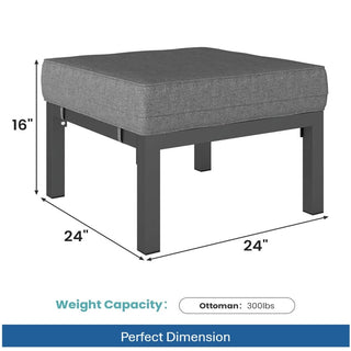Set of 2 24" Aluminum Patio Ottomans with Dark Gray Cushions, All-Weather Footrests