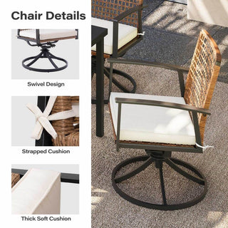 7-Piece Outdoor Patio Dining Set with 6 Swivel Cushioned Chairs & Iron Slat Table with Umbrella Hole for Backyard & Garden