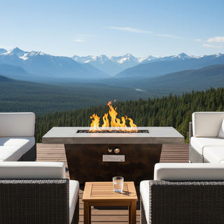 42 Inch Gas Fire Pit Table, Rectangle Fire Pit Table with Cement-Imitating Texture Effect Design, 50000BTU Outdoor Firepit Table for Patio, Backyard, Garden Heating