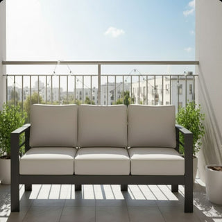 75 In All-Weather Metal 3-Seat Patio Sofa Couch with Thick Cushions & Frame