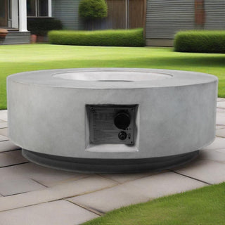 30" Propane Gas Fire Pit Table, 50000 BTU Round Concrete Fire Pit for Outside Patio Deck Garden Backyard- Light Gray